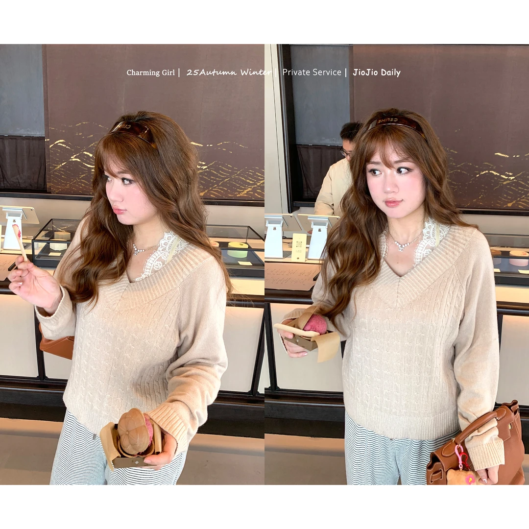 脚趾筋微胖MM大码秋天de心事 绵羊毛麻花针织上衣