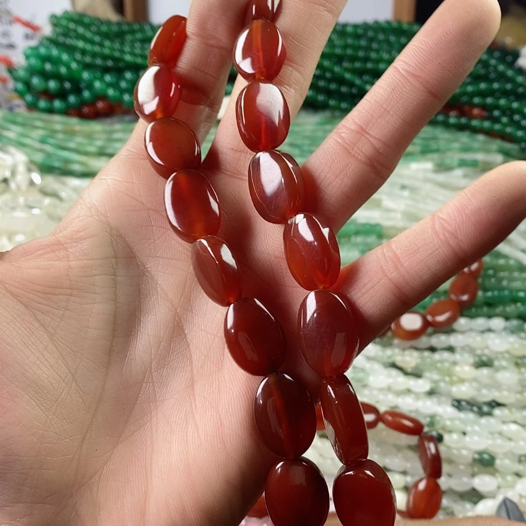 玛瑙/玉髓珠宝半成品合金一条深红玛瑙14×18蛋形D421