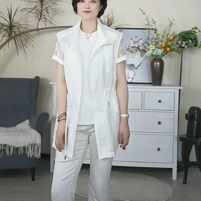 【U.M】醋酸无袖马甲透气舒适抽绳显瘦气质马夹