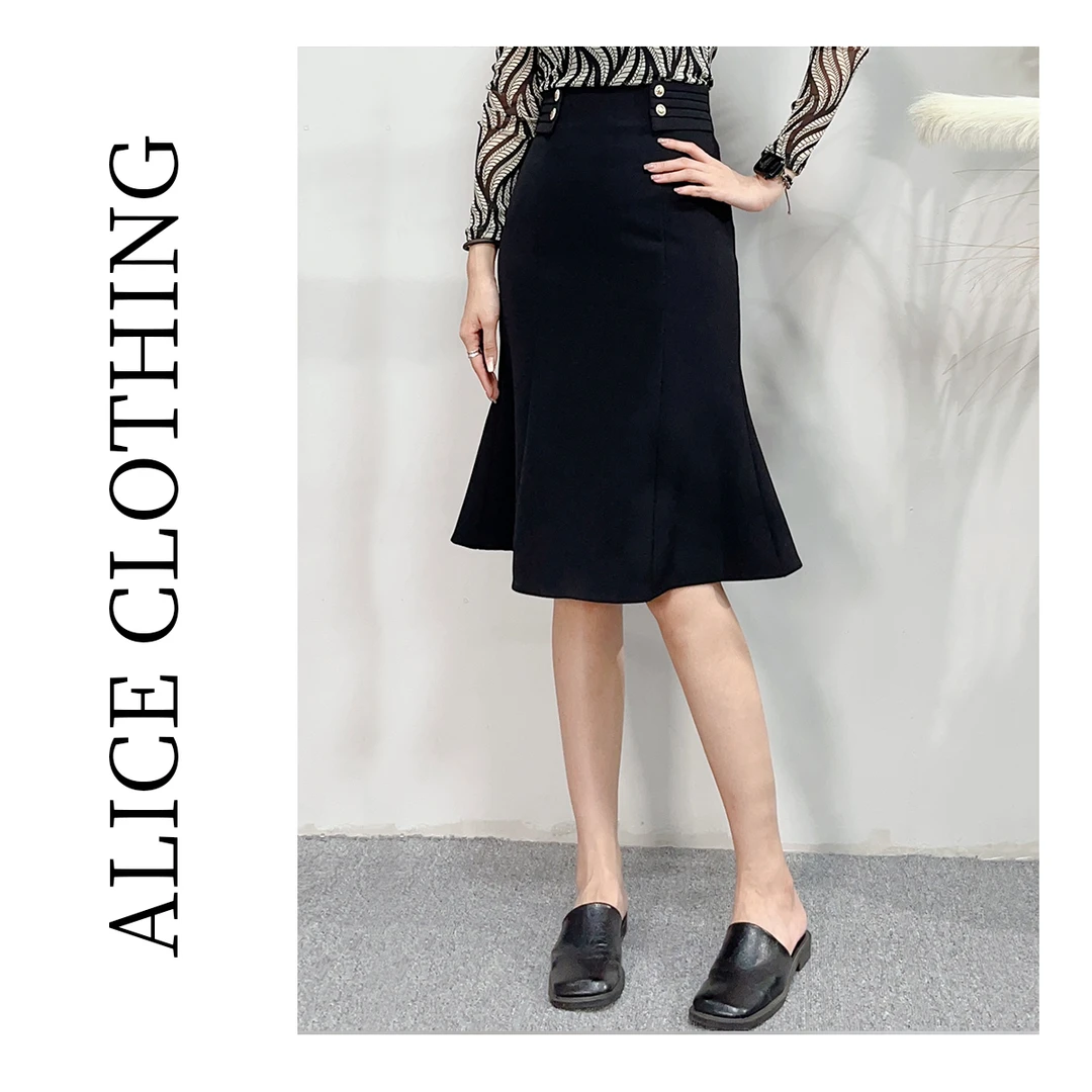 4alicelulu“轻鱼尾”优雅半裙通勤褶皱浪漫线条S1031712W