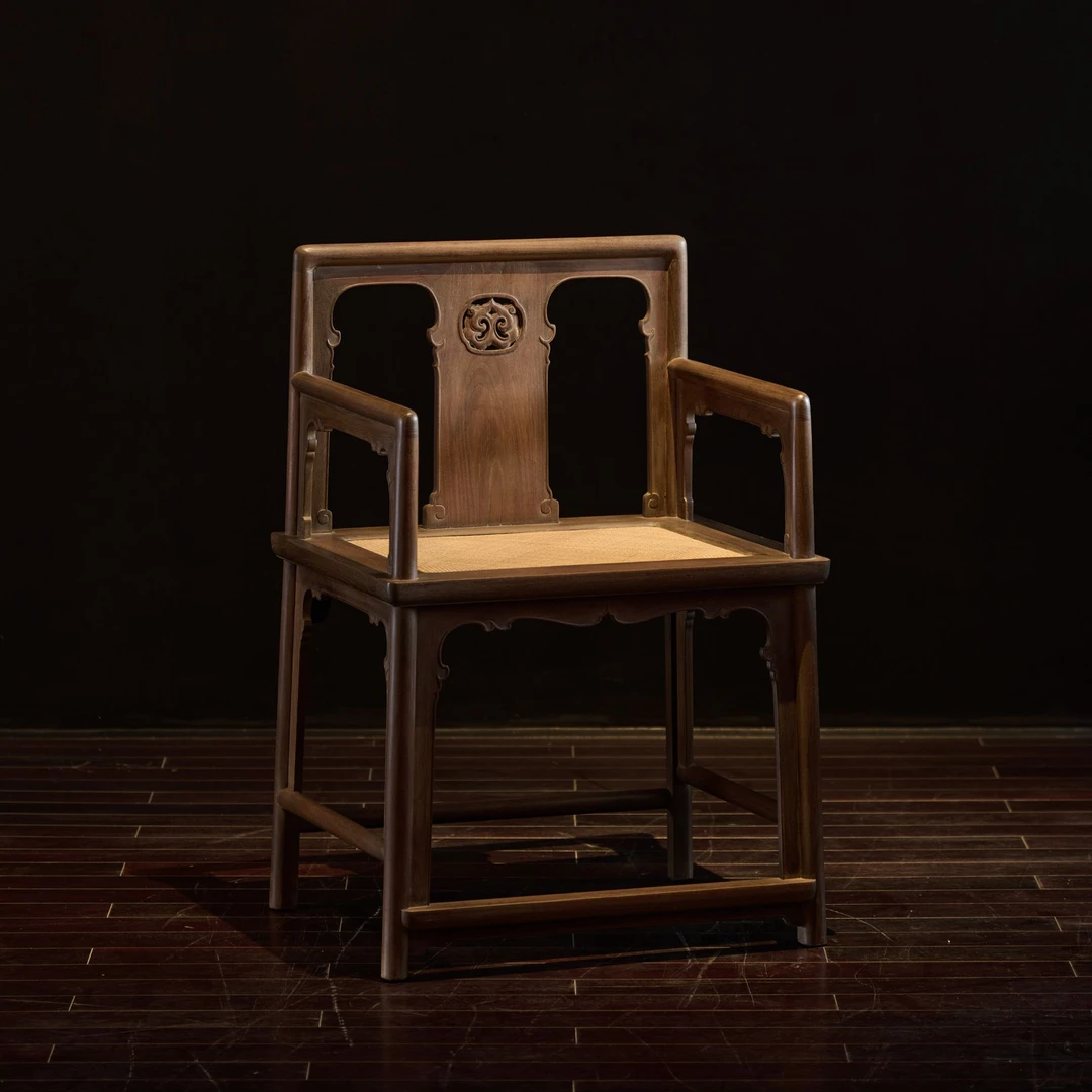 清水古色榉木花背板玫瑰椅