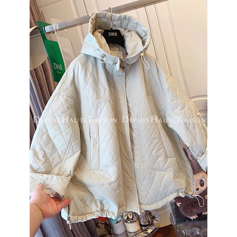 加大码300斤高级感连帽菱格棉服棉衣男女秋冬宽松休闲夹棉厚外套