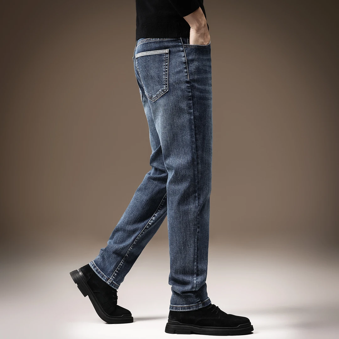 高端美式潮牌男士牛仔裤宽松直筒2025夏季新款修身弹力休闲裤子男
