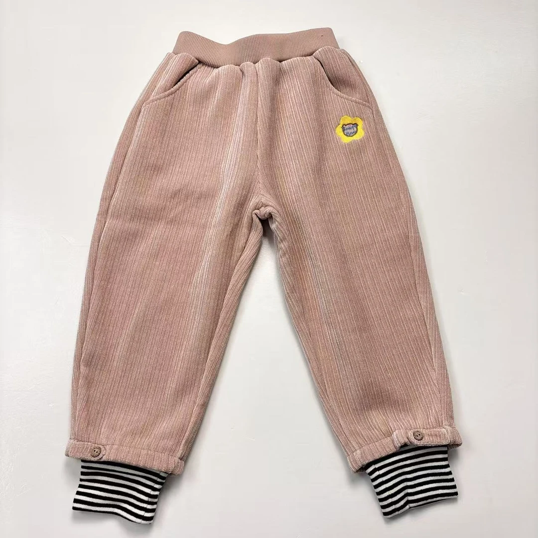 卜吉熊新款童装气质轻奢洋气时尚撞色假两件加绒针织长裤 (106)