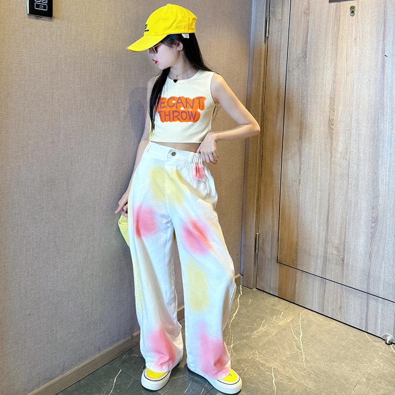 女童夏季多巴胺穿搭套装2025新款女孩洋气夏装背心阔腿裤两件套潮