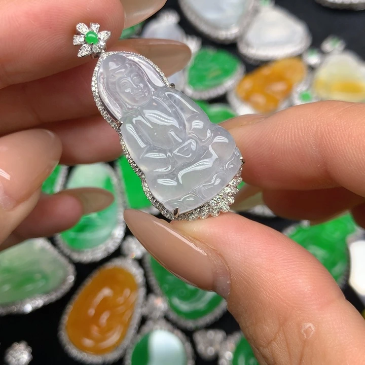 翡翠18K金镶嵌吊坠(不含链)