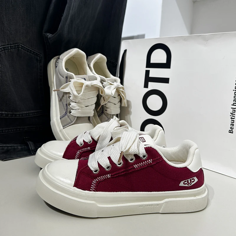 2025新款爆款休闲帆布鞋男生增高厚底复古透气板鞋男款百搭潮鞋子