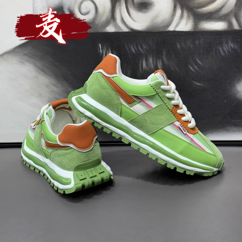 欧洲站男鞋跑步透气2025夏季厚底增高网面百搭阿甘老爹鞋休闲运动