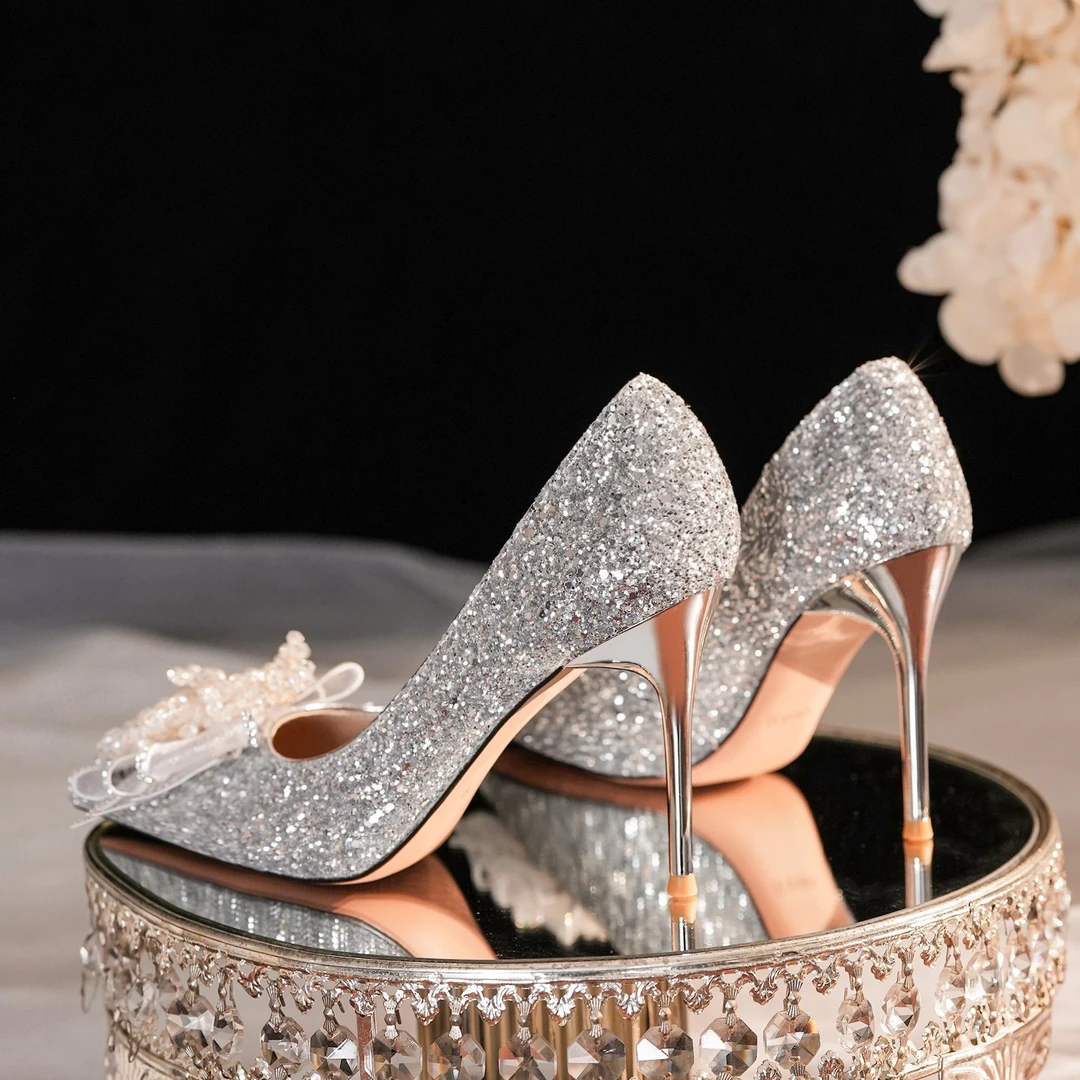 闪亮格利特贴花水钻高跟鞋舞会婚礼宴会礼服婚鞋