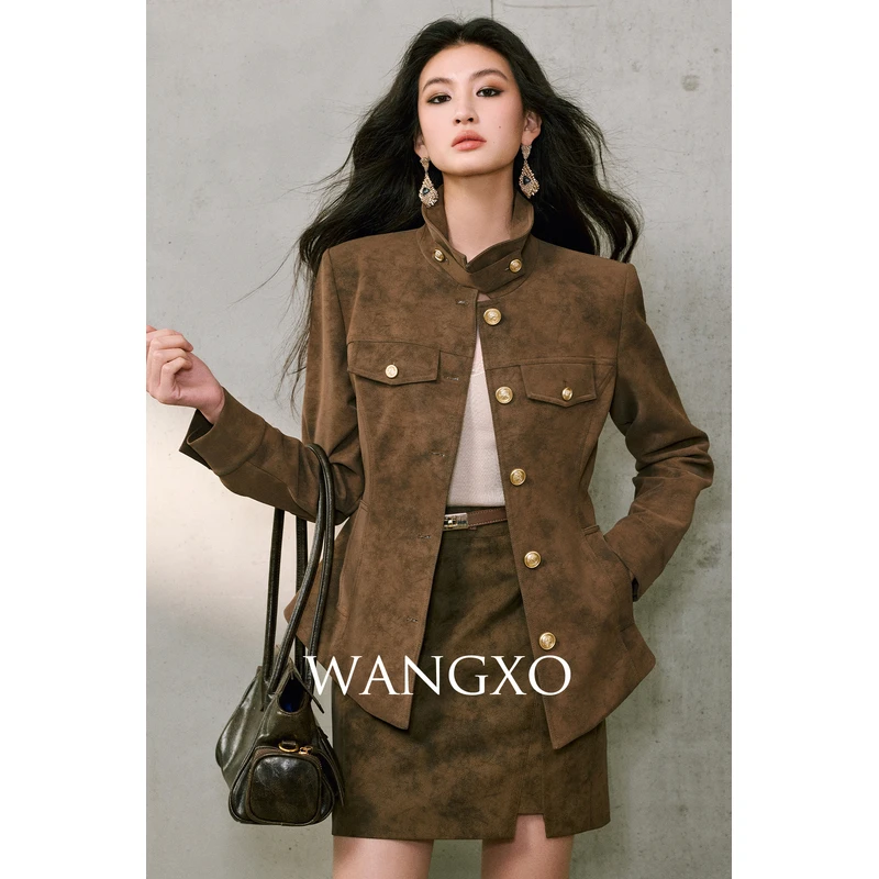 WANGXO 摩登擦色工装夹棉保暖夹克套装2581075W