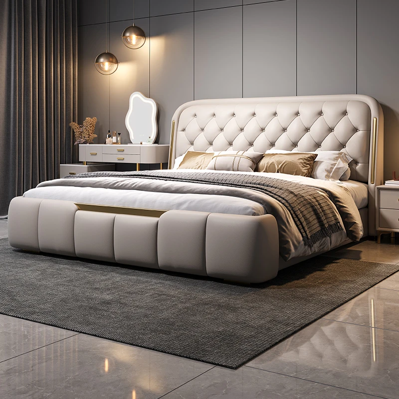 意式软包婚床轻奢风真皮床简约现代主卧高端大气双人大床
