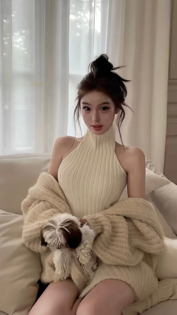 2025秋季韩系设计感气质修身高领无袖背心上衣女高腰显瘦短裤套装