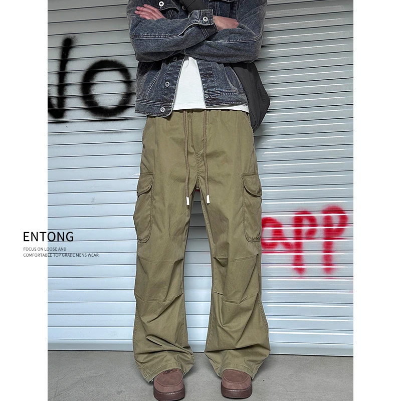 Entong美式高街复古阔腿工装裤男生春季薄款直筒宽松百搭休闲长裤