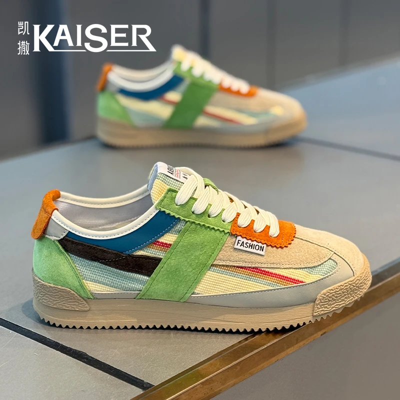 凯撒男鞋秋季透气布面拼接休闲阿甘鞋百搭轻便运动软底帆布板鞋男