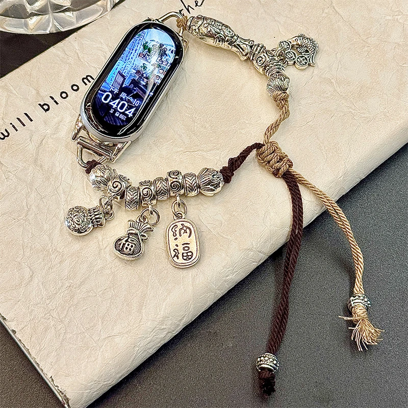 民族风适用小米手环9表带8年年有余串珠手链式7/6/5/4/3nfc版腕带