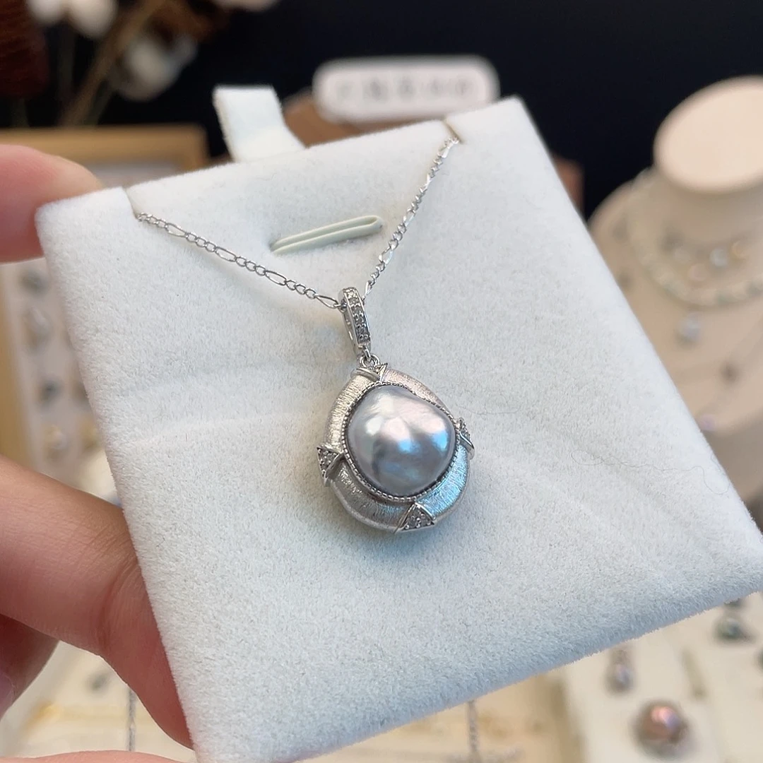 银S925镶嵌海水珍珠吊坠(不含链)