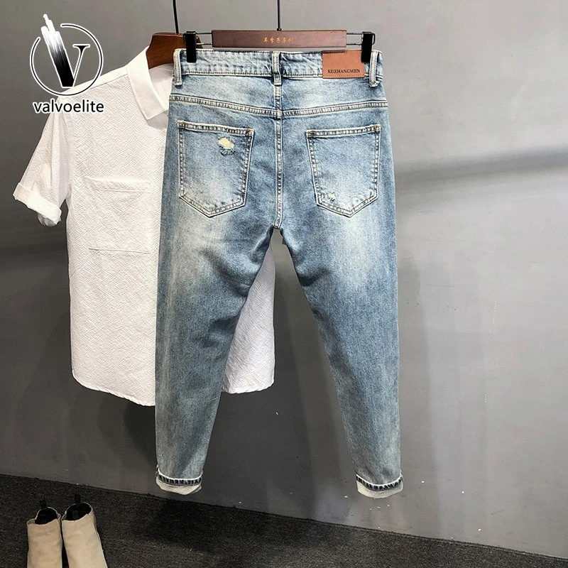 VALVOELITE九分牛仔裤男常规夏季新款修身青年百搭户外弹力牛仔裤