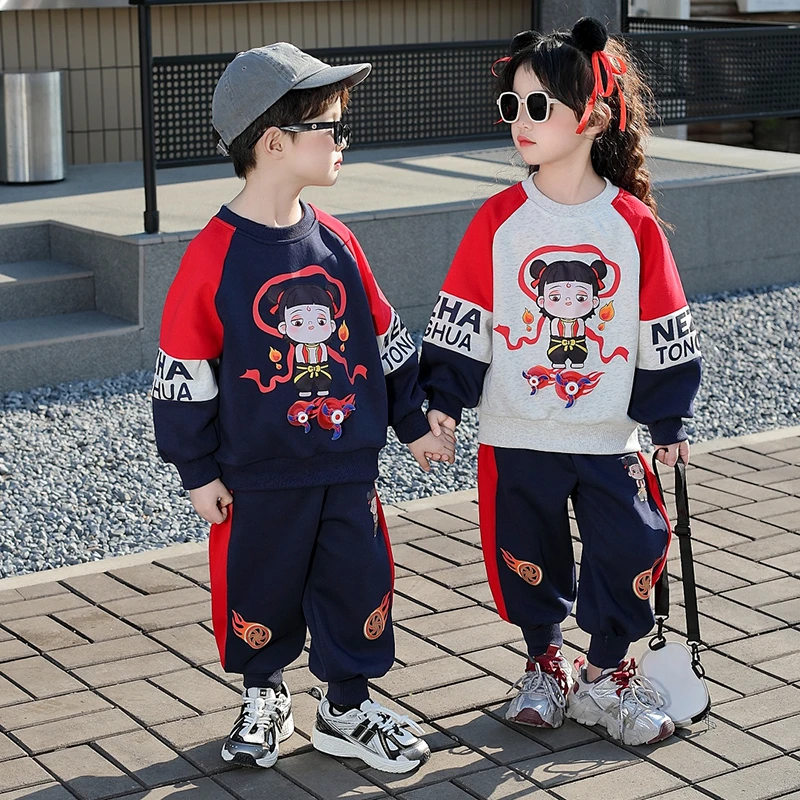 男童秋装哪吒套装姐弟装女宝春秋款卫衣两件套兄妹装帅气时髦潮酷