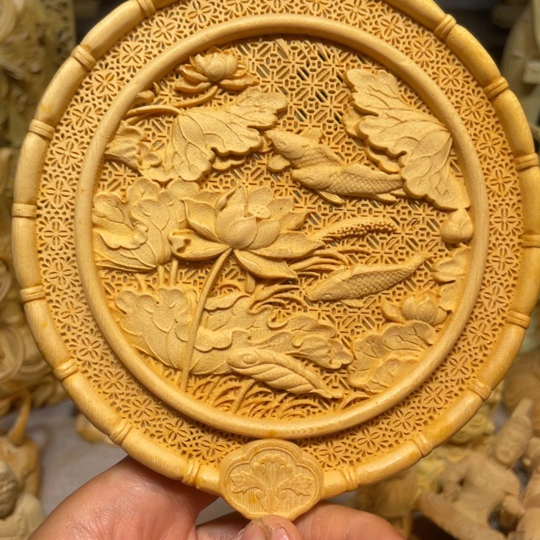 黄杨木年年有鱼扇子