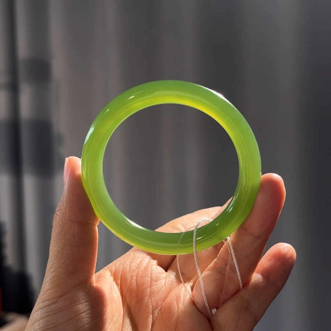 和田玉未镶嵌手镯  「俄碧 荧光冰绿」高品 美人条