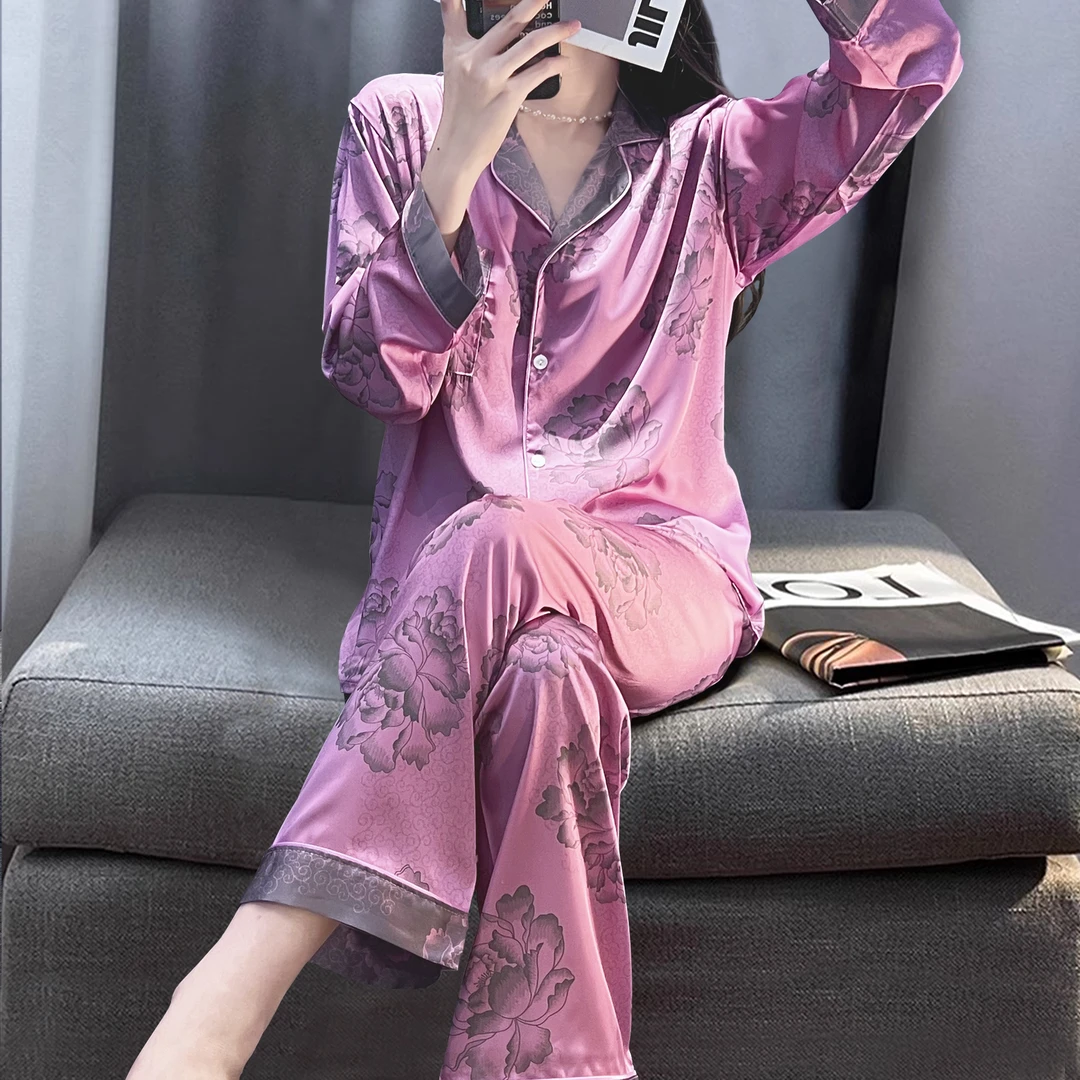 高级感两件套春秋季套装长袖中年2025年家居服睡衣女款新款冰丝