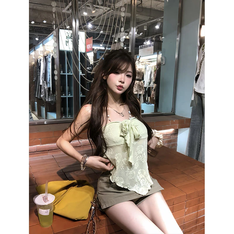 恩呐studio||带胸垫美背法式甜辣妹上衣抹胸蕾丝勾花夏季气质显瘦