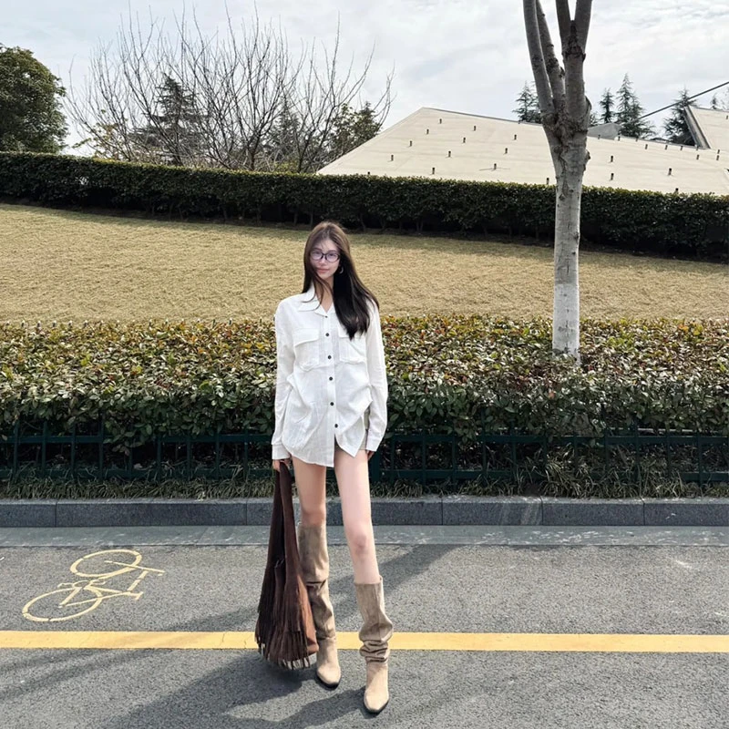 夏季新款白衬衫松弛感宽松休闲防晒衬衣长袖上衣气质修身短裤套装