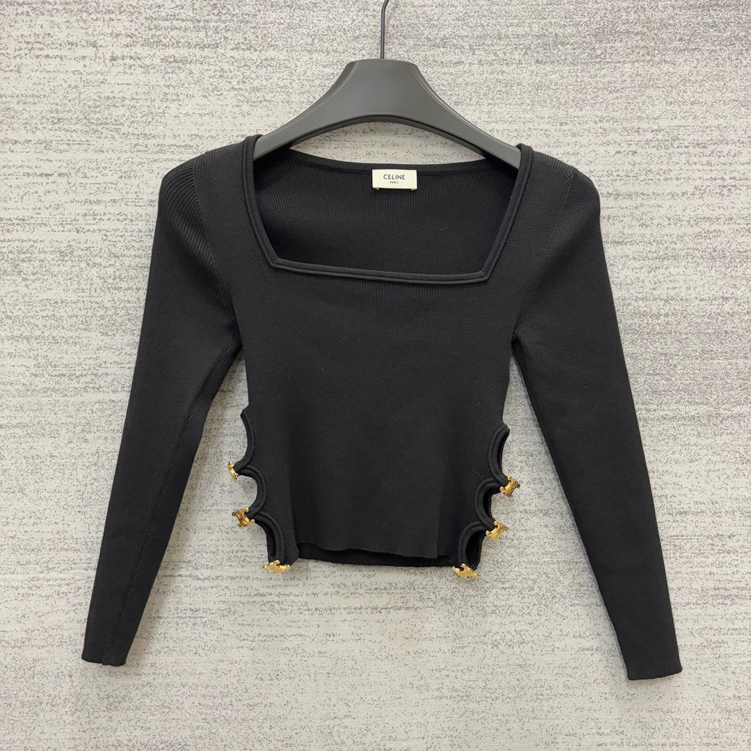 99新 Celine/思琳 侧边金属方领短上衣/尺码S/WX109709