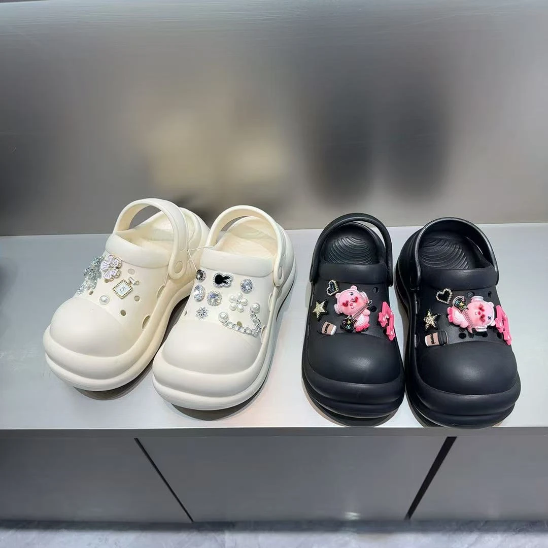 时髦精水钻土星厚底洞洞鞋女夏季舒适凉拖鞋踩屎感一脚蹬包头拖