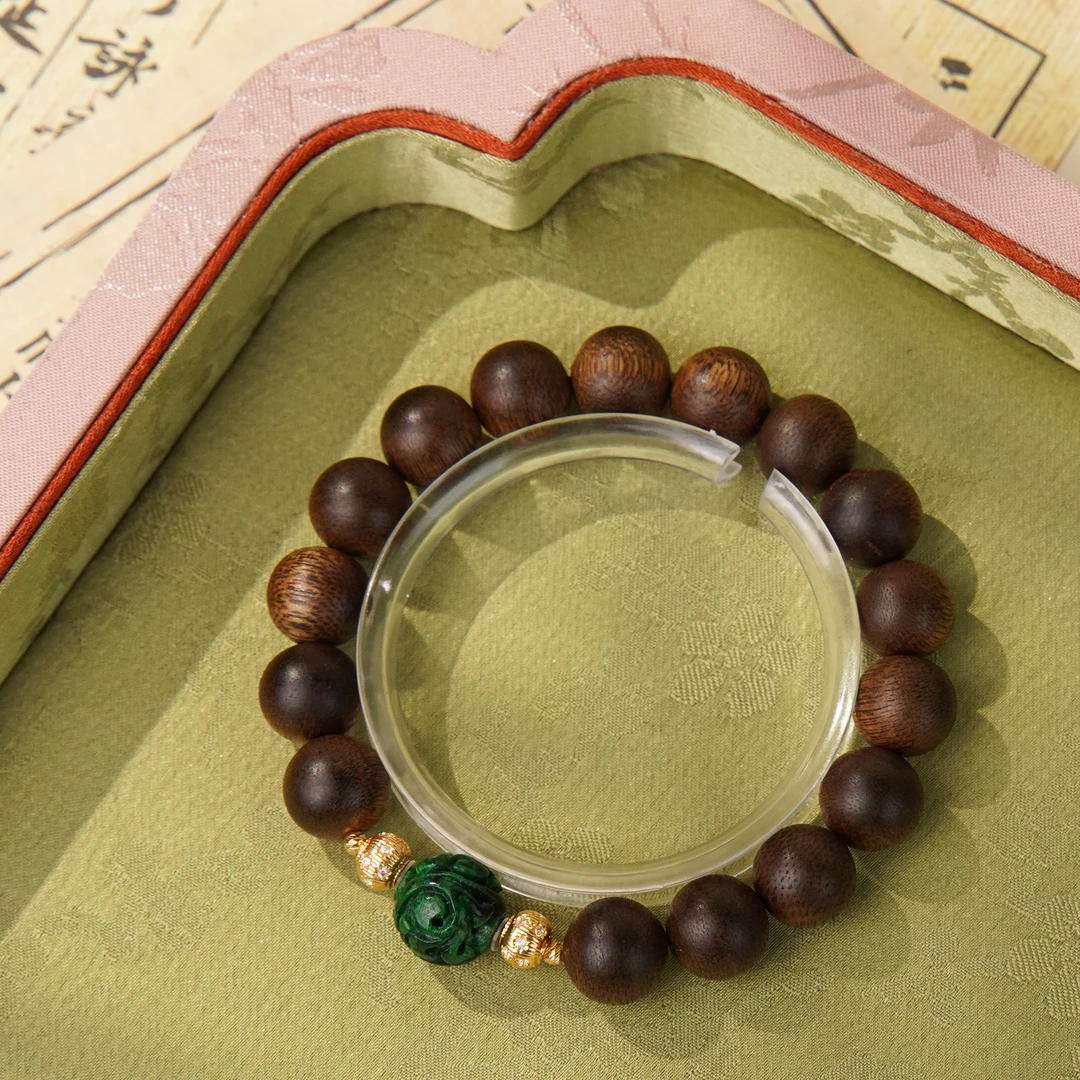 沉香沉水白奇楠1.0DIY18k翡翠干青沉香手串/CX00689