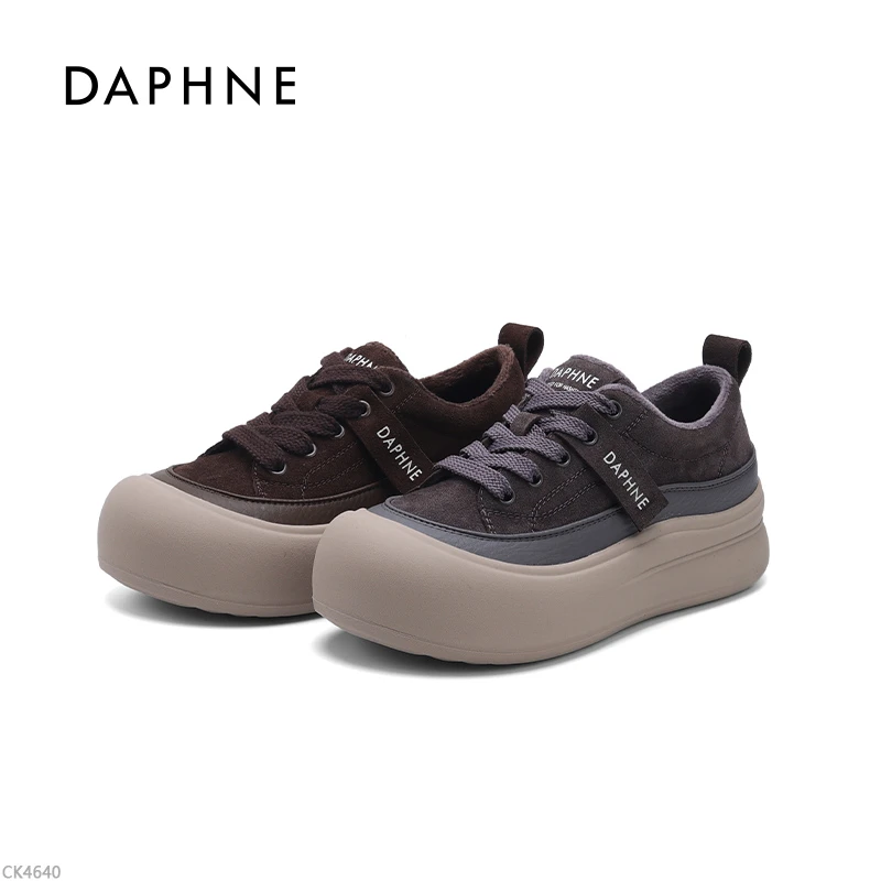 达芙妮女式秋冬季日常舒适时尚百搭复古厚底低帮韩版圆头休闲鞋