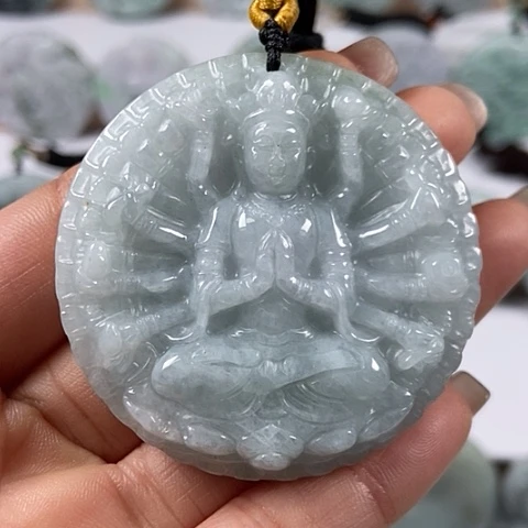 翡翠颈饰未镶嵌山水千手观音两面工福利