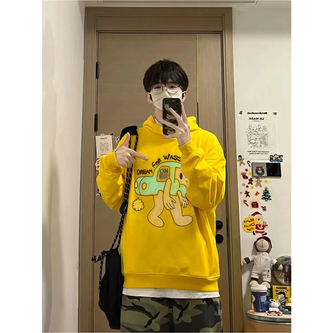 WASSUP HSUBE连帽宽松秋冬季男女画笔汽车人卫衣无口袋情侣上衣