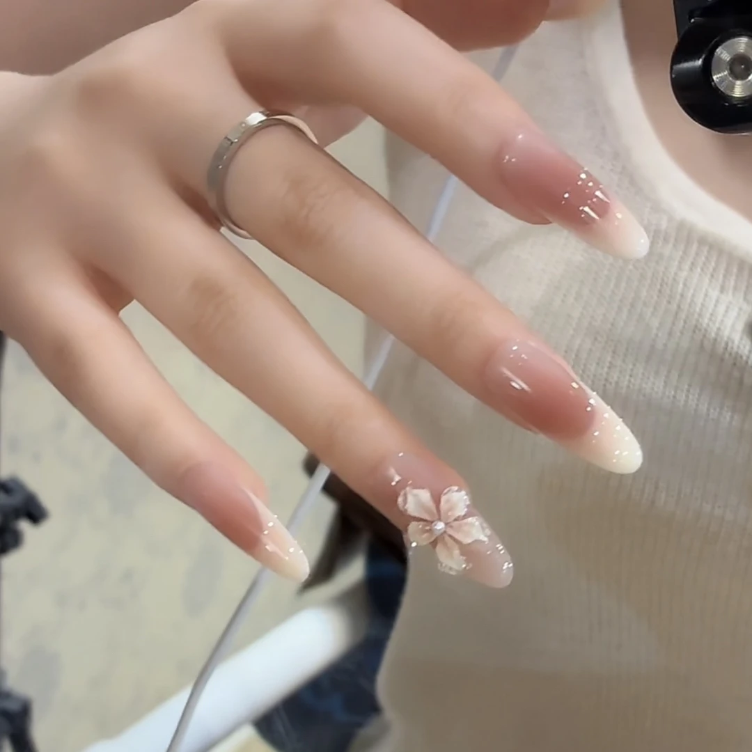 【白玉桃花】鹿鹿家-纯手工穿戴甲手绘法式手工双层立体雕花X