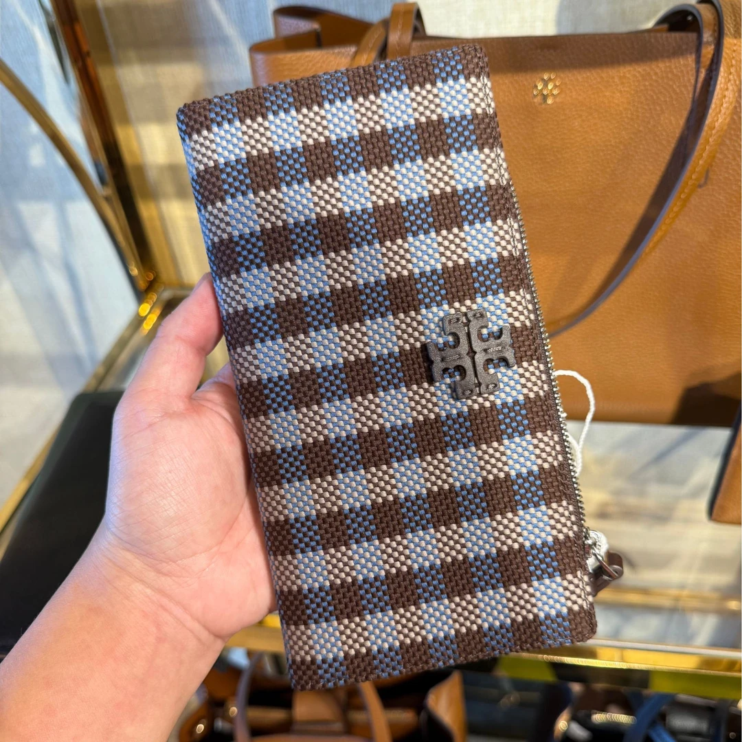 TORY BURCH/汤丽柏琦女士BLAKE SLIM WALLET长款编织格纹拉链钱包