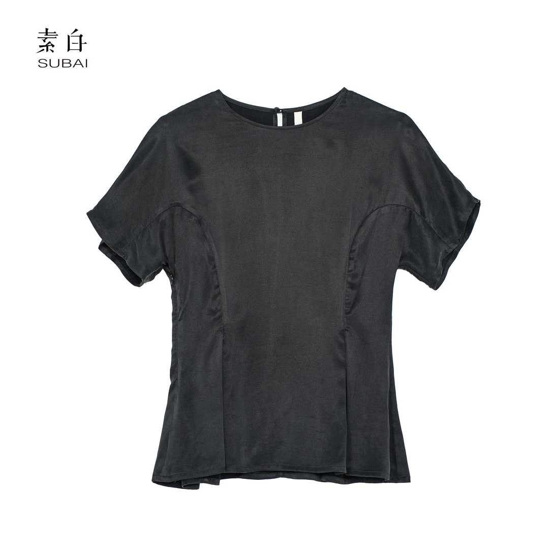 SB3240693235【素白】马乖夏季拼接圆领修身短袖T恤