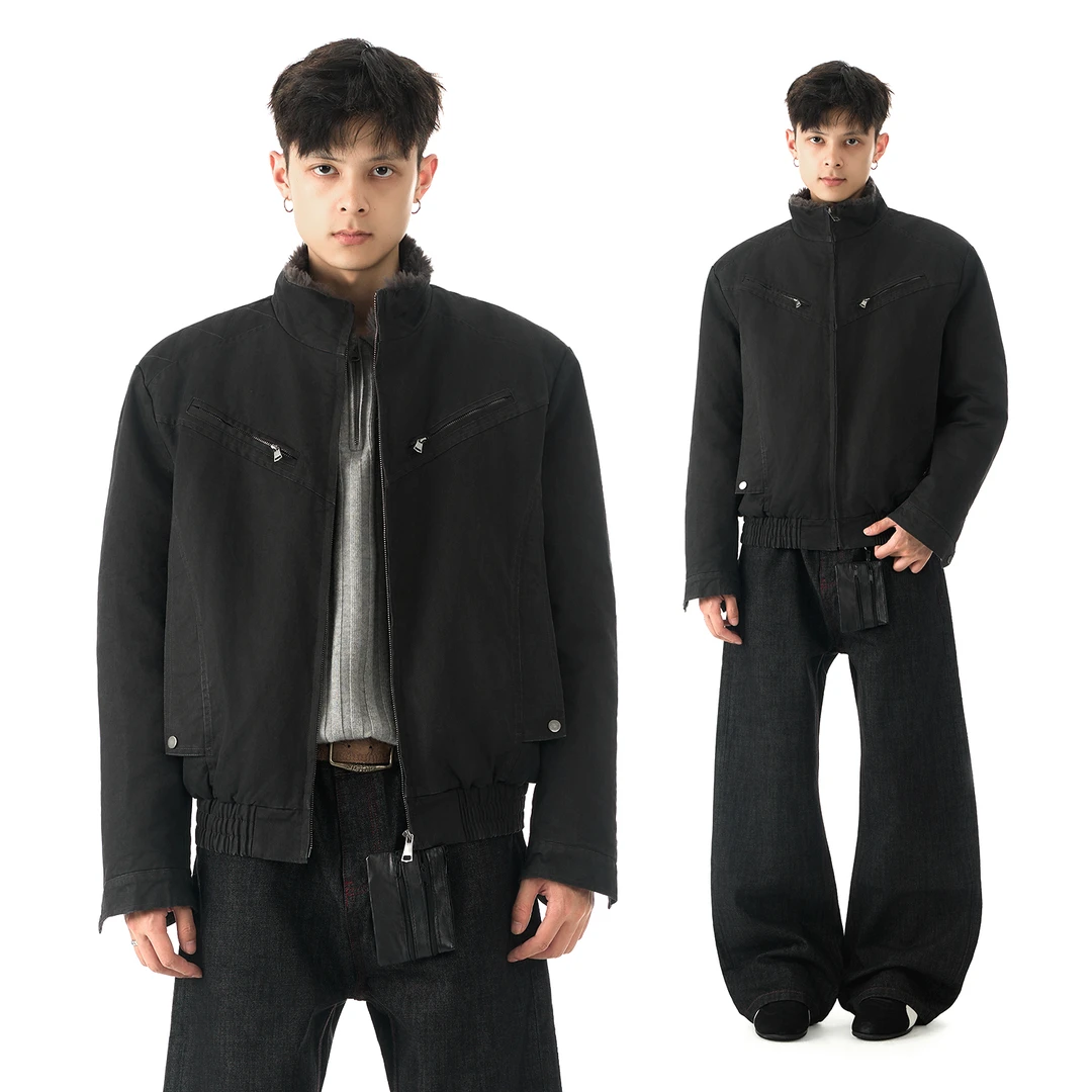 XCOK“赤枭座山雕”秋冬加绒加厚短款棉服潮流宽松毛领保暖夹克外套