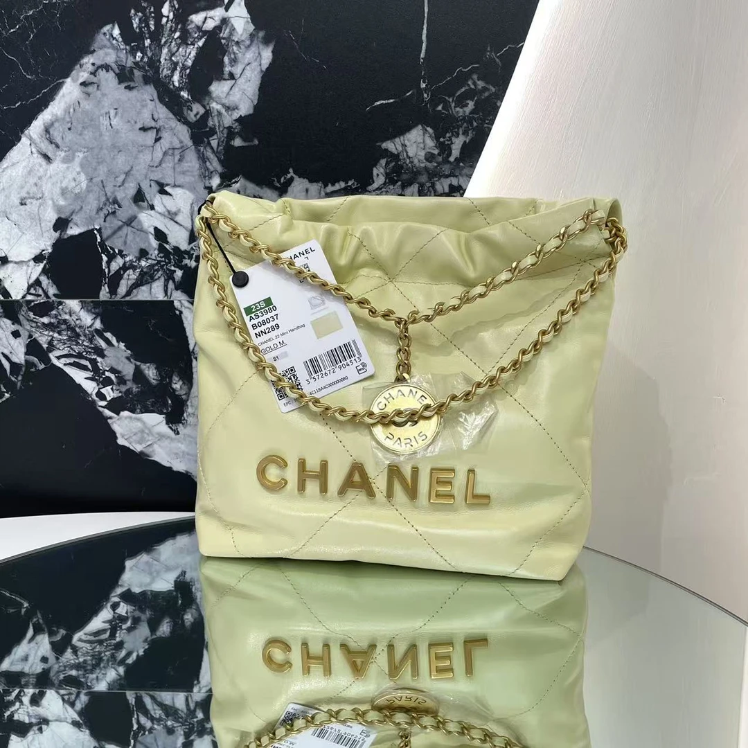 未使用 Chanel/香奈儿 23s 小鸡黄牛皮22bagmini垃圾袋 斜挎包