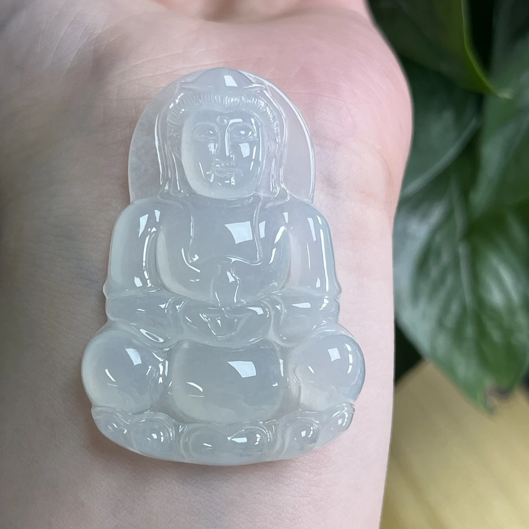 天然缅甸翡翠A货冰胶晴底正装观音玉质细腻水润精美时尚吊坠