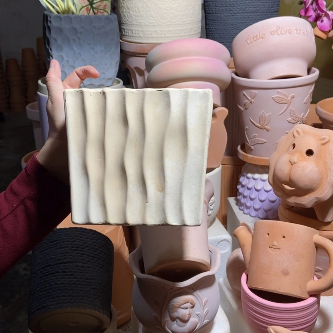 16×14白陶波浪方盆 粗陶1个