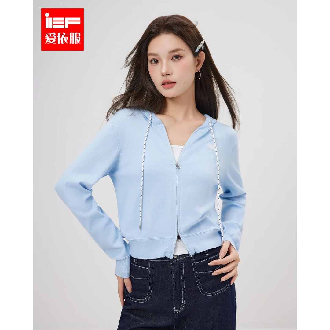 IEF/爱依服2025春季新款韩版洋气休闲装通勤穿搭连帽毛织卫衣外套