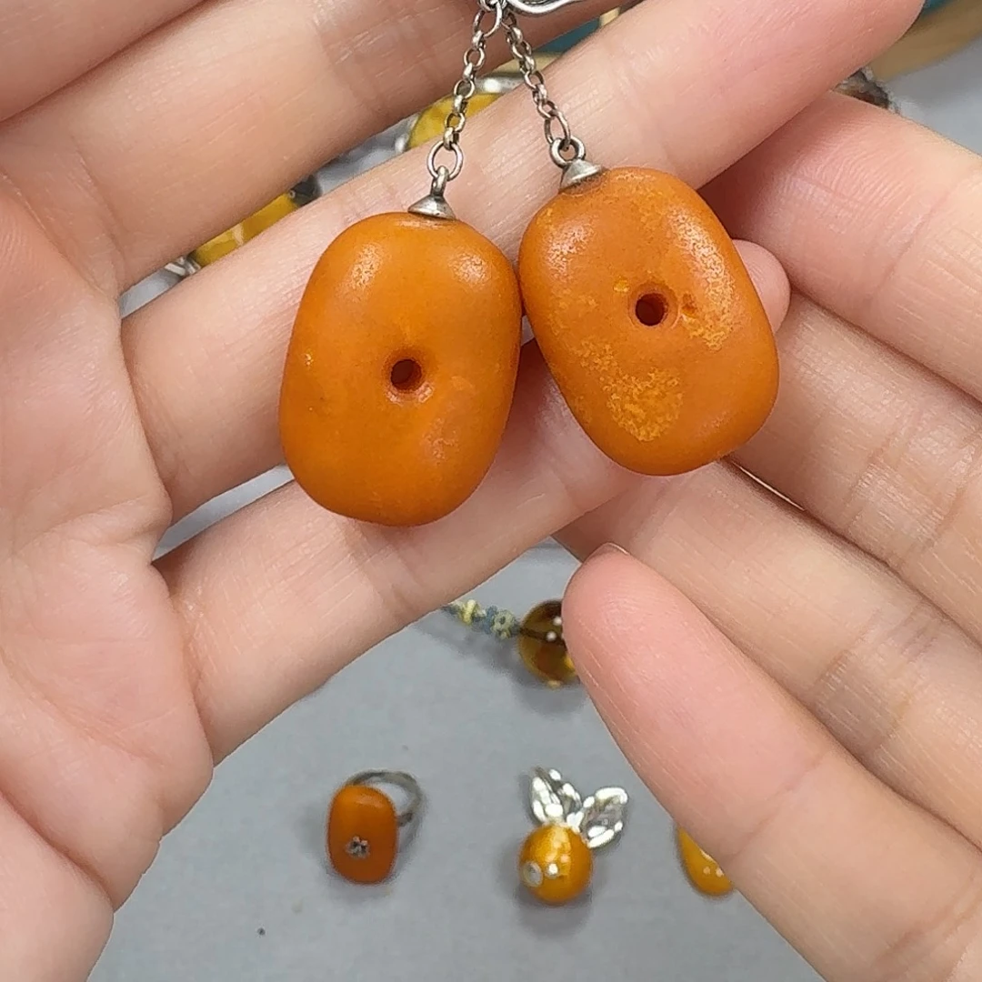 蜜蜡银S925镶嵌耳饰耳坠