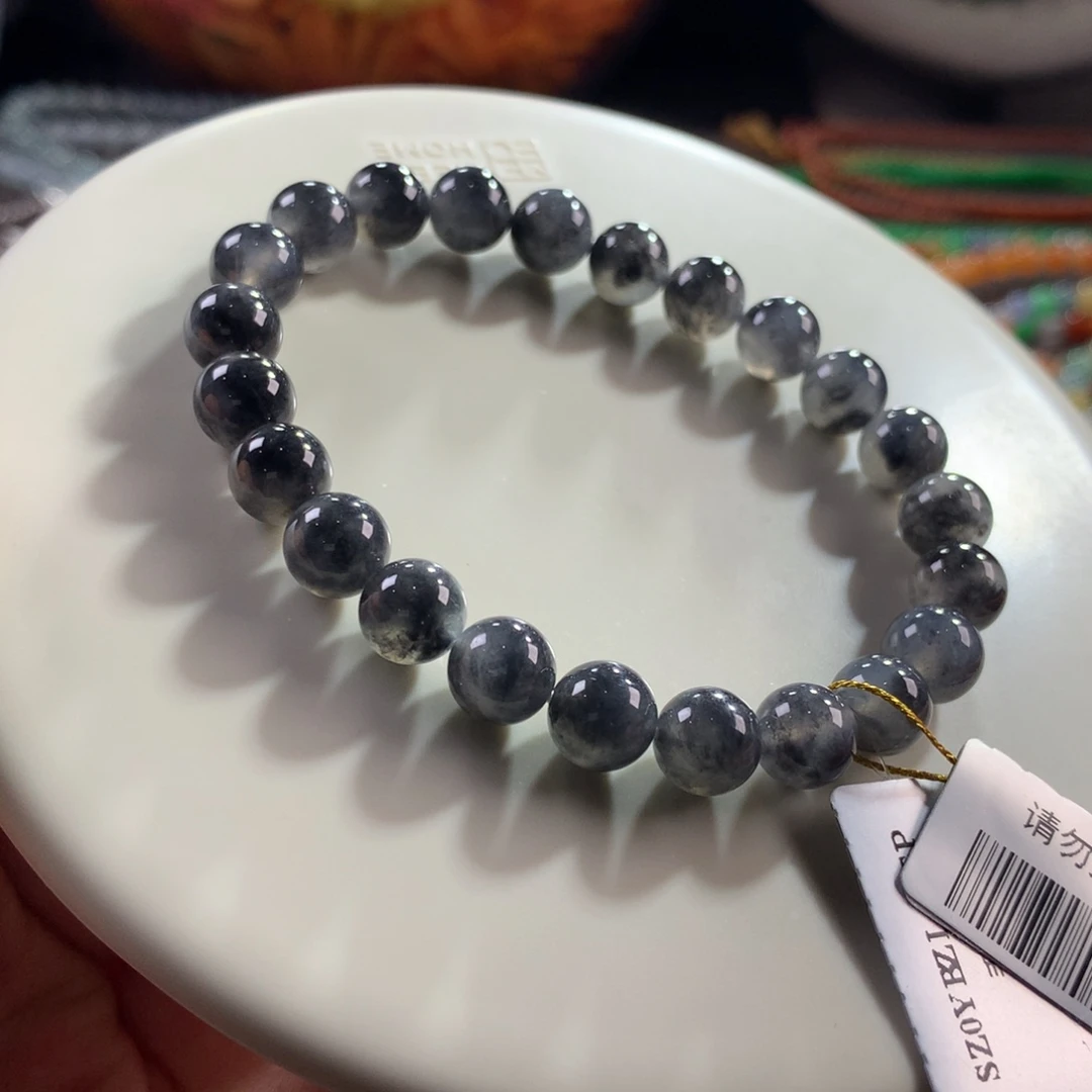 翡翠未镶嵌手链国风水墨画黑冰乌鸡手串 卡7.9