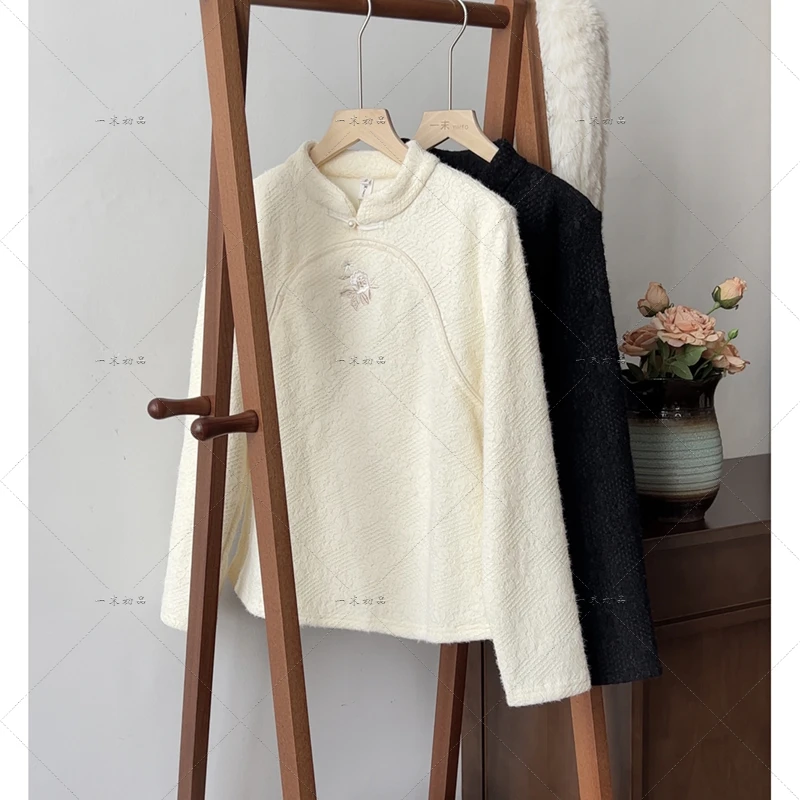 3118《兰隅》原创国风美学设计重工刺绣立领蕾丝百搭打底衫上衣