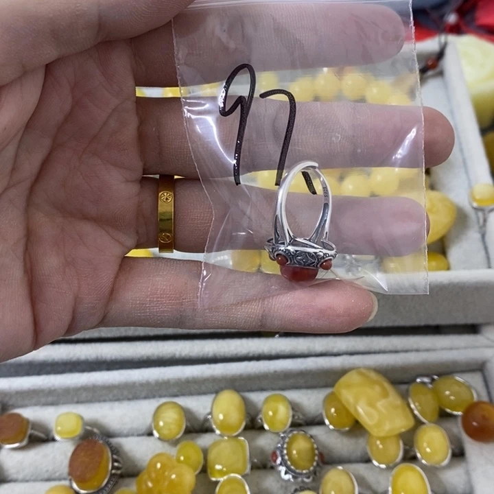 蜜蜡裸石银S925镶嵌戒指