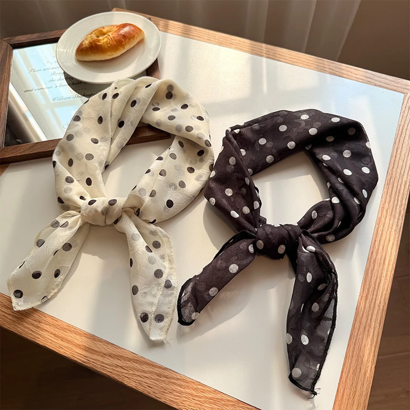 韩系百搭时尚小众领巾薄款丝带复古文艺条纹亚麻小丝巾女护颈围巾