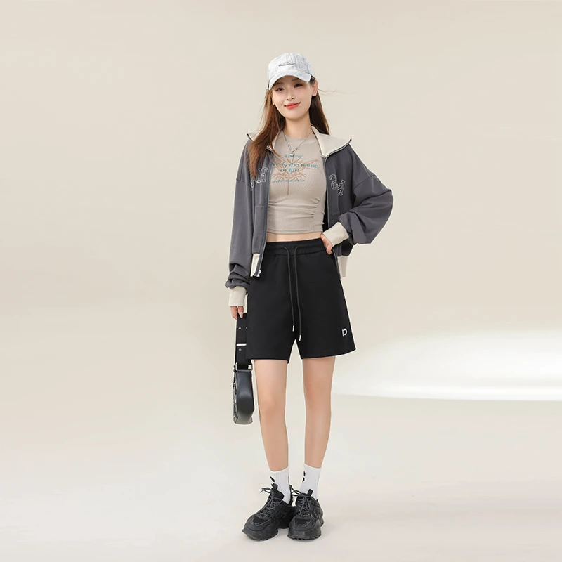 男女情侣款夏季针织休闲短裤纯色宽松运动五分裤时尚裤5099