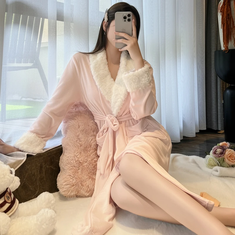 轻奢慵懒风双面海岛绒睡袍女秋冬款加厚保暖家居服高级感可外穿