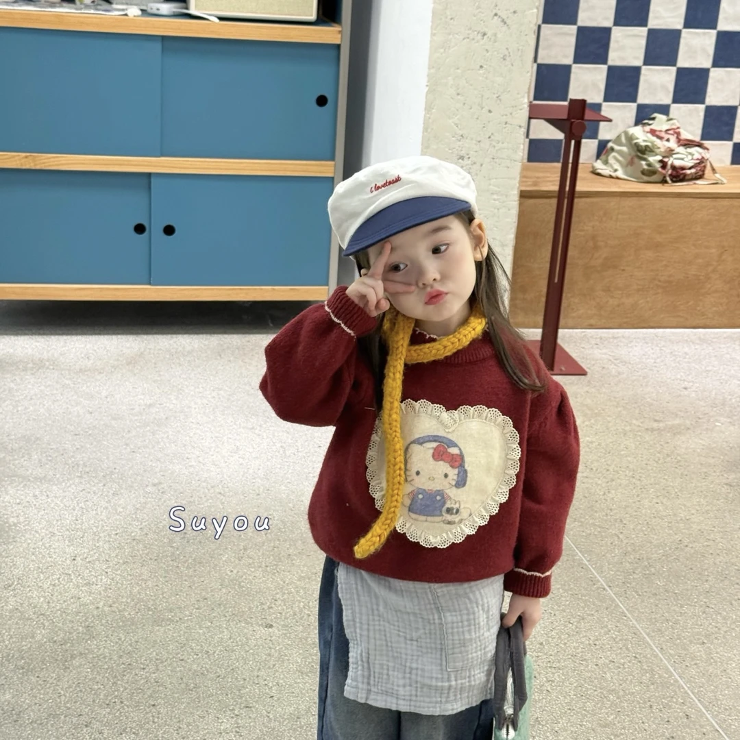 Suyou正品～25秋冬女童甜美kt贴布毛衣