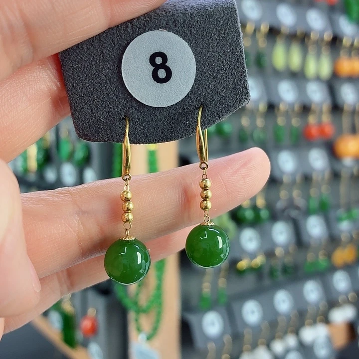 和田玉18K金镶嵌耳饰